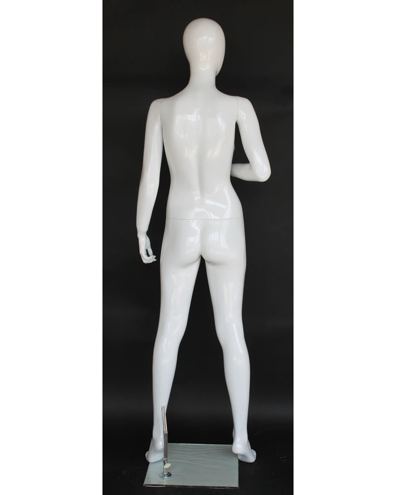 Bent-right-arm egghead female mannequin in glossy white