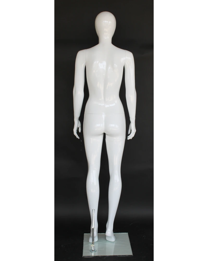 Straight-standing egghead female mannequin in glossy white