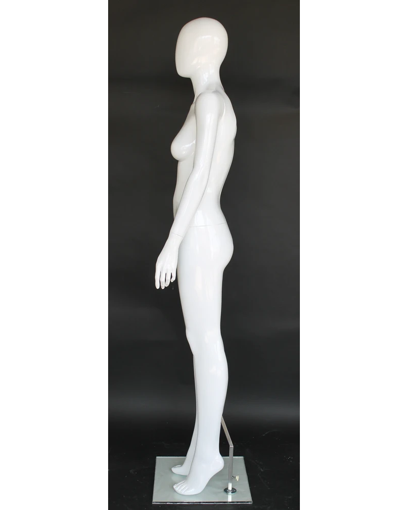 Straight-standing egghead female mannequin in glossy white