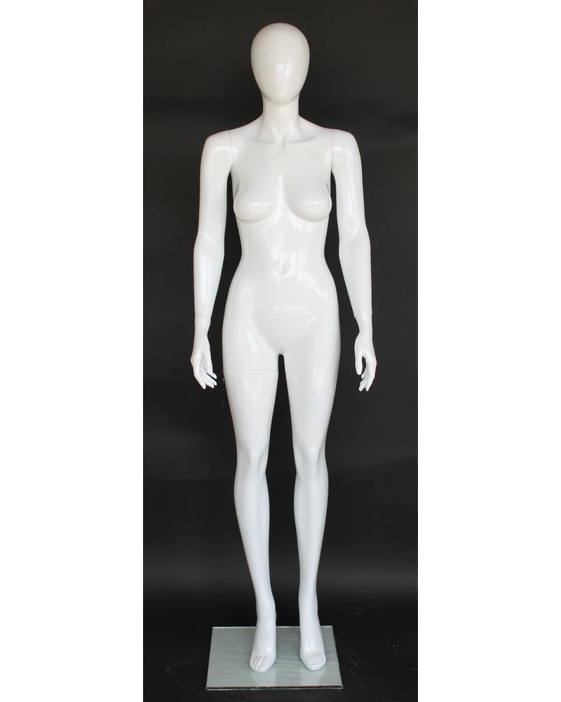 Straight-standing egghead female mannequin in glossy white