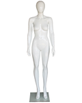 Straight-standing egghead female mannequin in glossy white, front view
