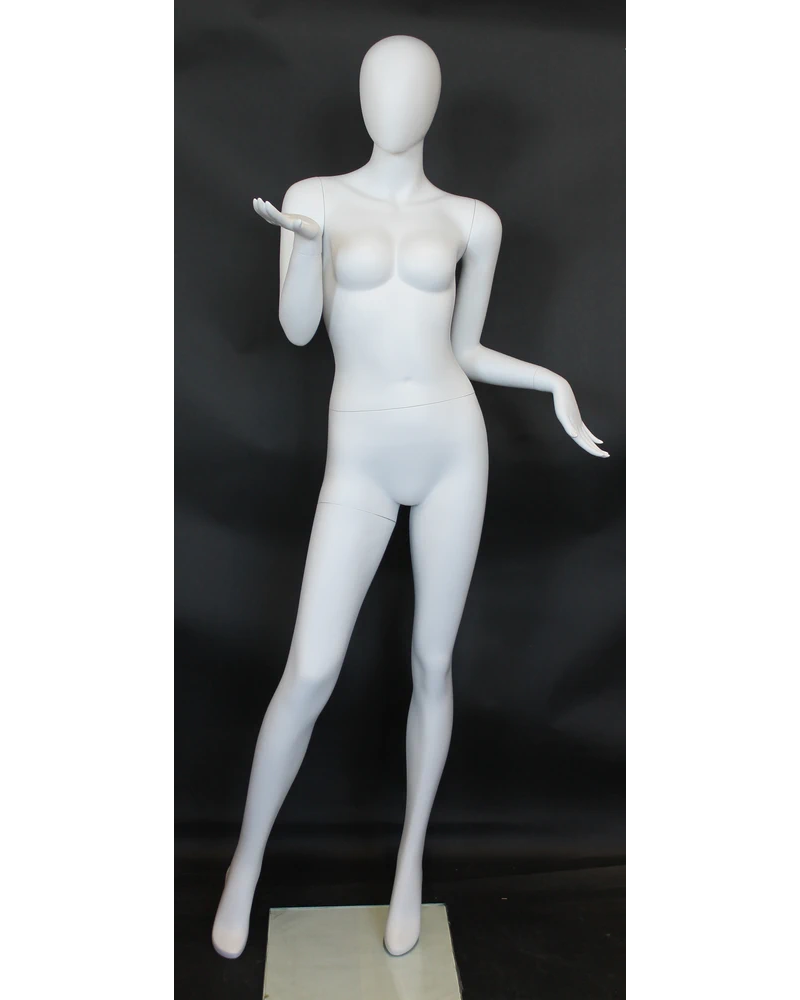 Open-palm presenter egghead female mannequin in matte white, SFW95E-WT