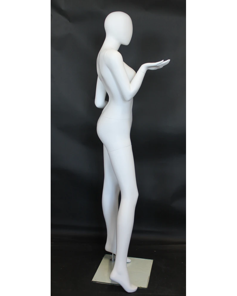 Open-palm presenter egghead female mannequin in matte white, SFW95E-WT