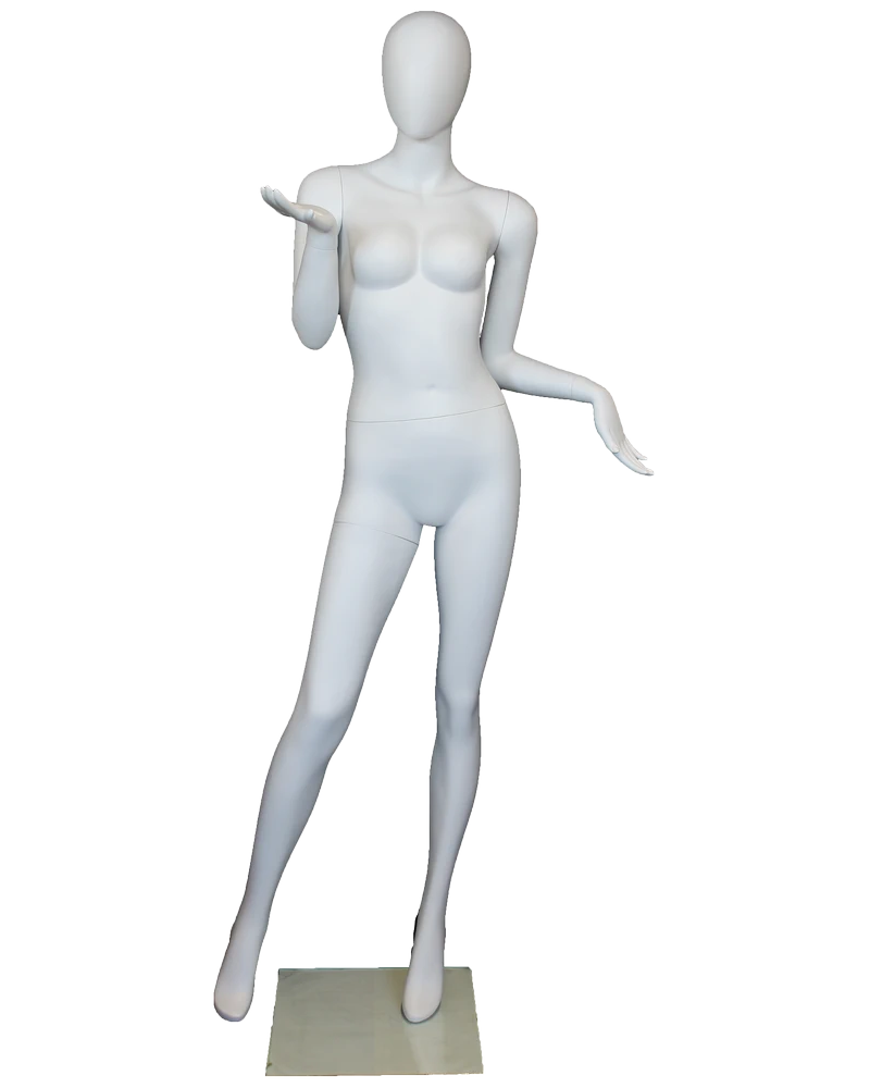 Open-palm presenter egghead female mannequin in matte white, SFW95E-WT