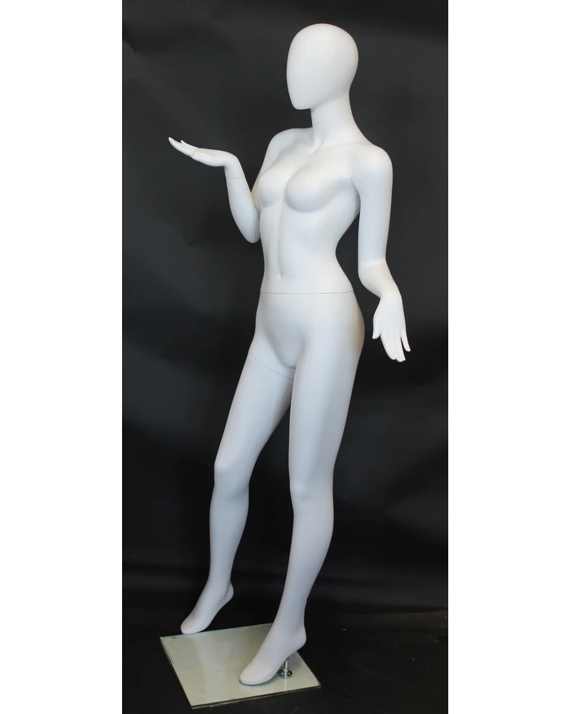 Open-palm presenter egghead female mannequin in matte white, SFW95E-WT