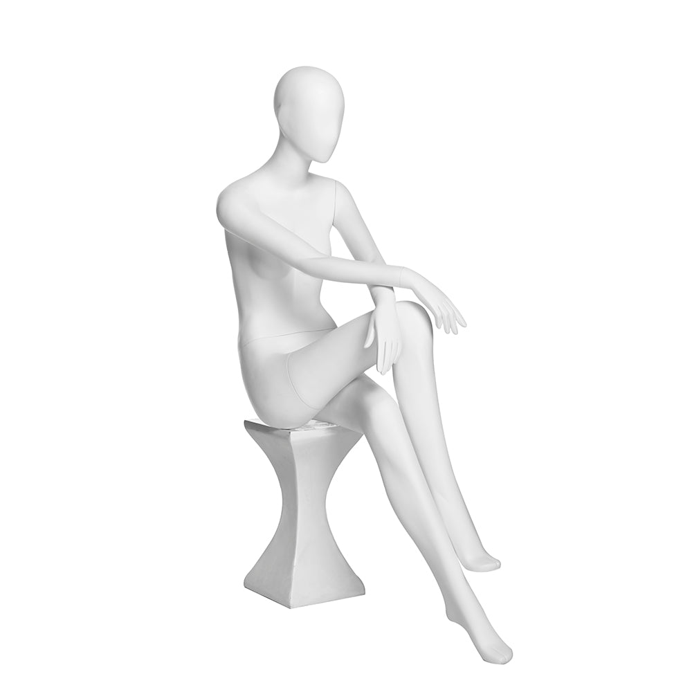 SFM03 Seated Female Mannequin with Stool — Matte White (TMK-MZ-SFM03)
