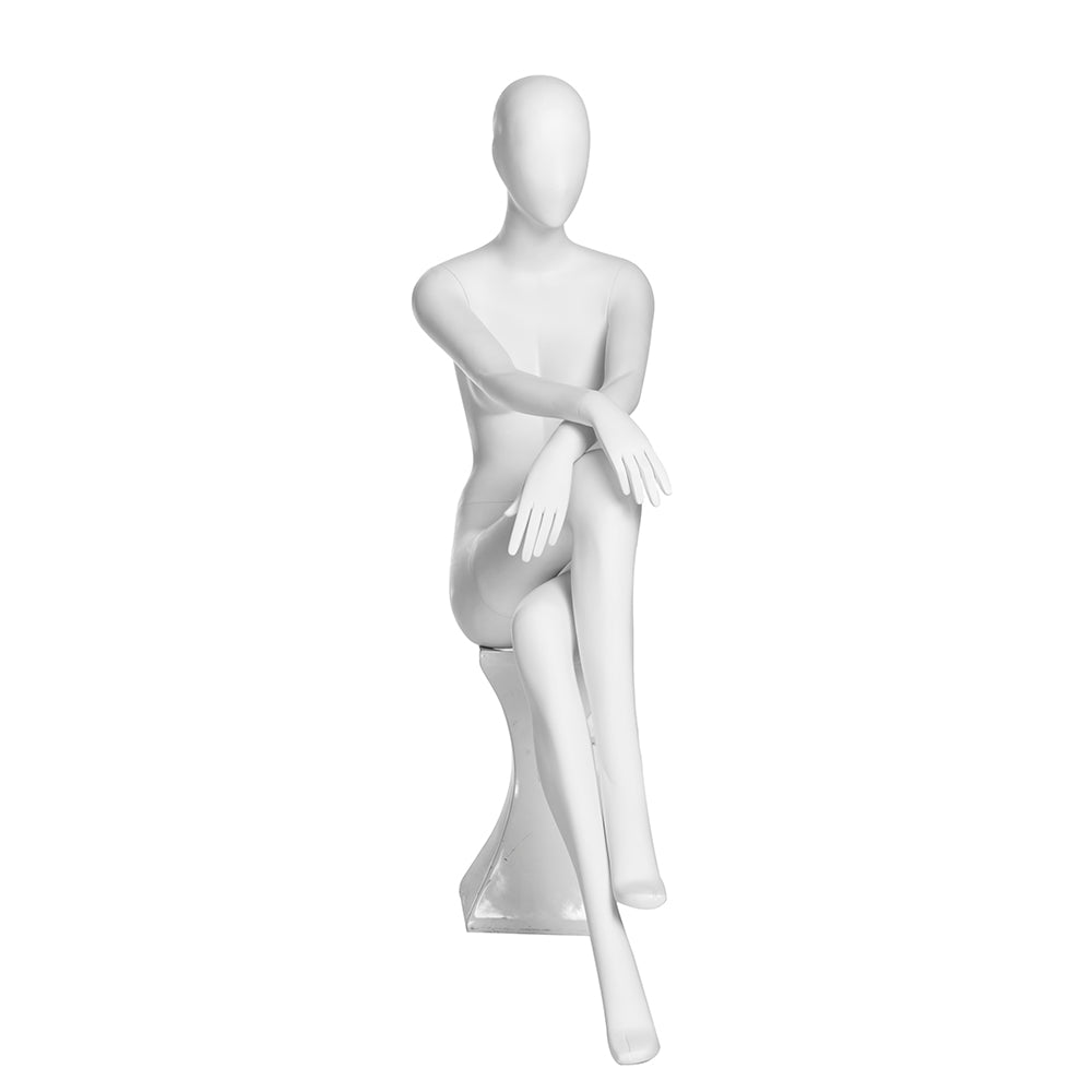 SFM03 Seated Female Mannequin with Stool — Matte White (TMK-MZ-SFM03)