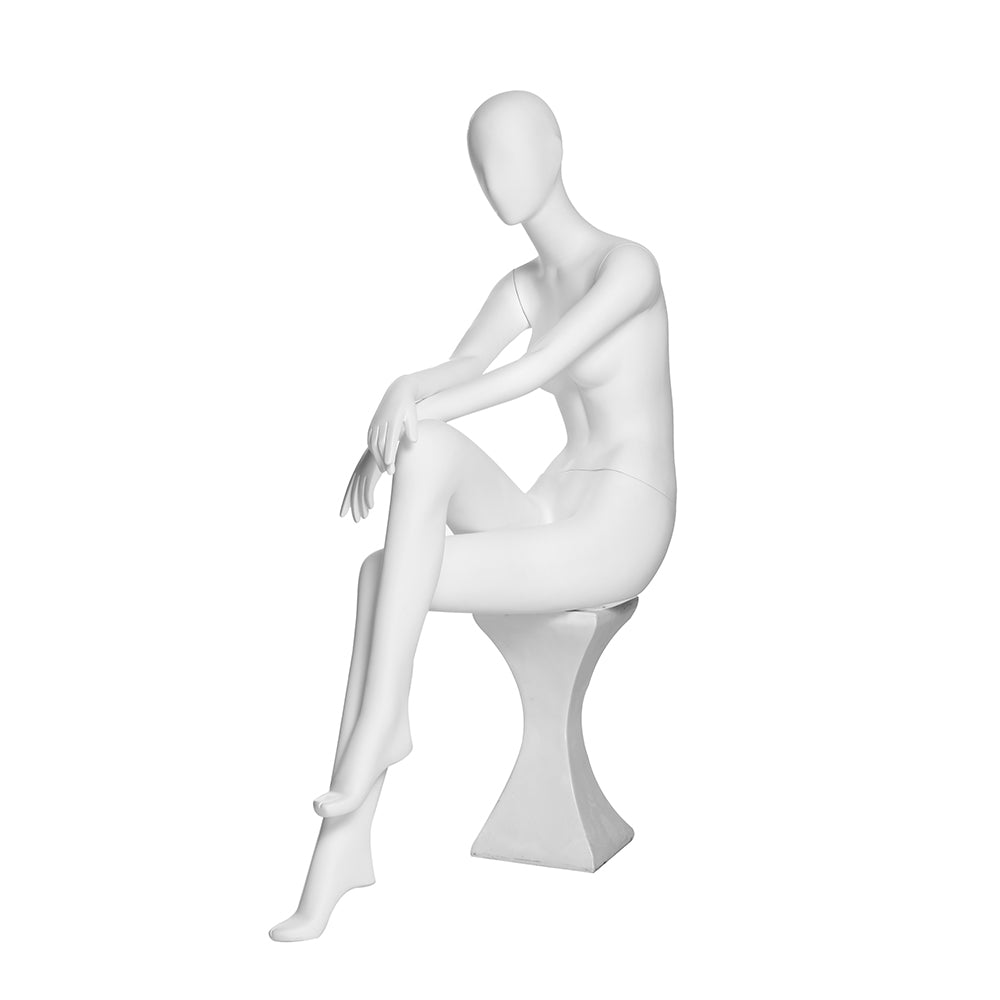 SFM03 Seated Female Mannequin with Stool — Matte White (TMK-MZ-SFM03)