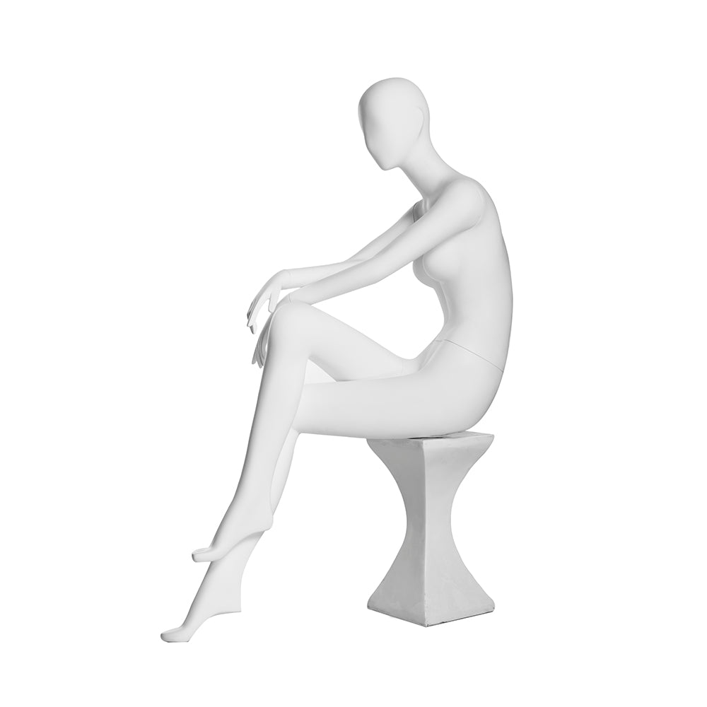 SFM03 Seated Female Mannequin with Stool — Matte White (TMK-MZ-SFM03)