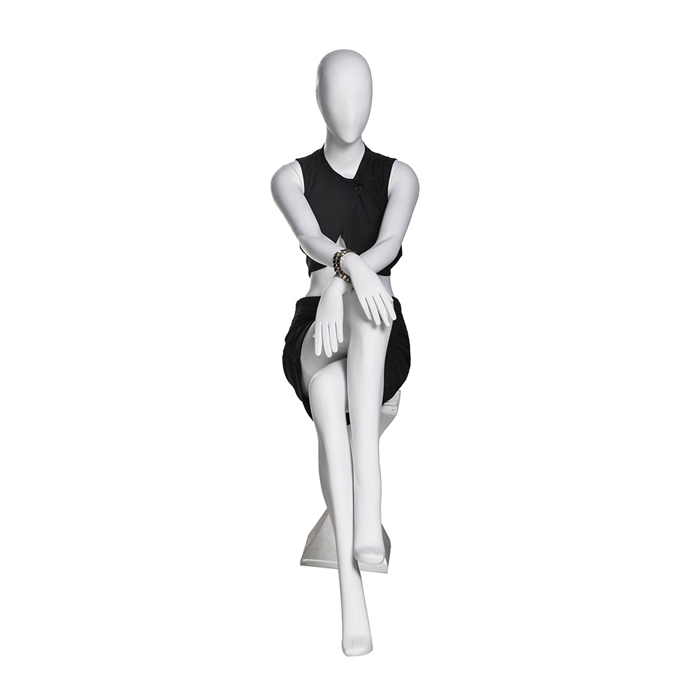 SFM03 Seated Female Mannequin with Stool — Matte White (TMK-MZ-SFM03)