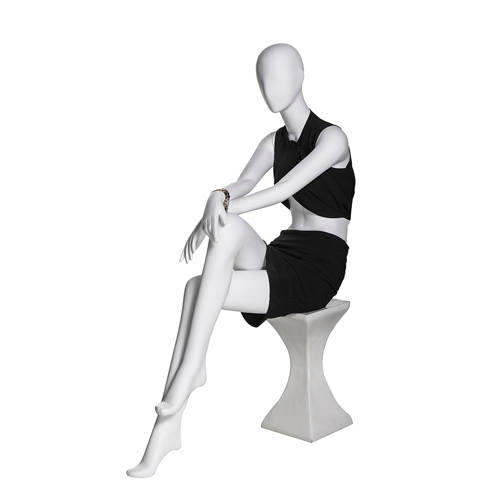 SFM03 Seated Female Mannequin with Stool — Matte White (TMK-MZ-SFM03)