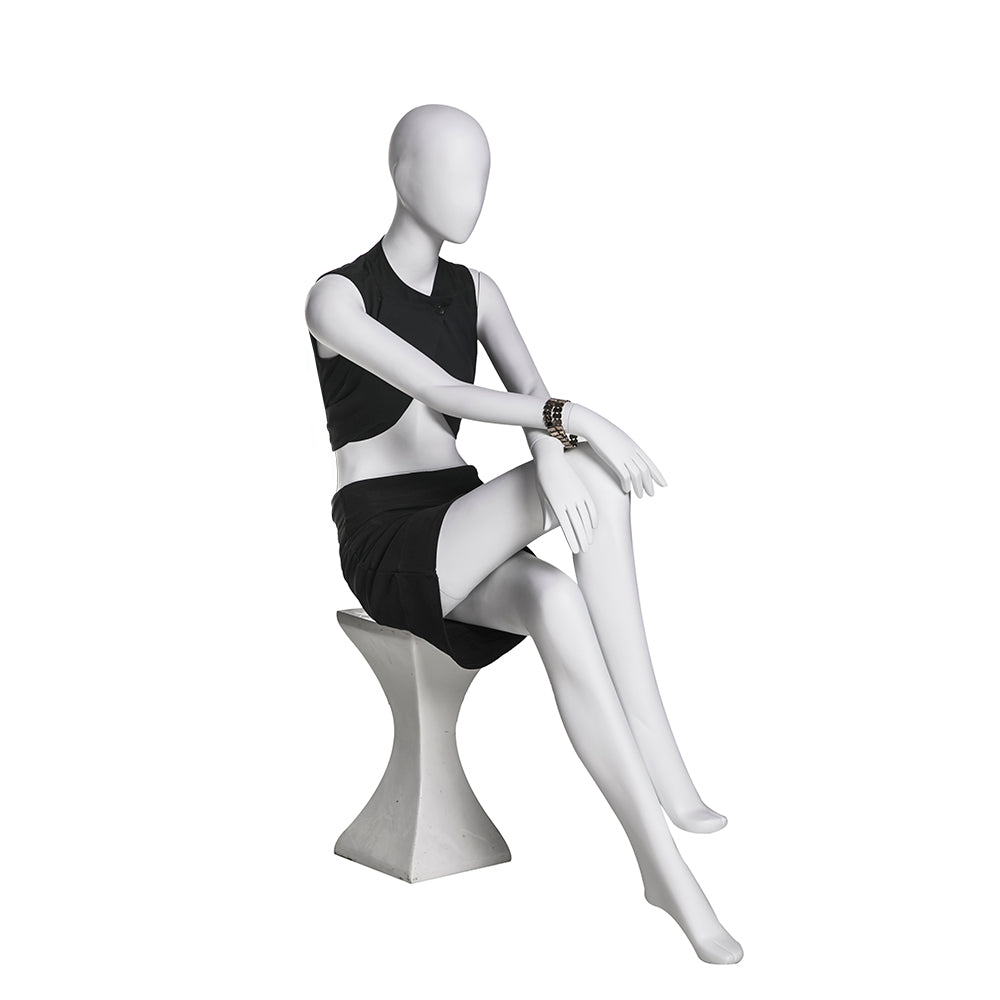 SFM03 Seated Female Mannequin with Stool — Matte White (TMK-MZ-SFM03)
