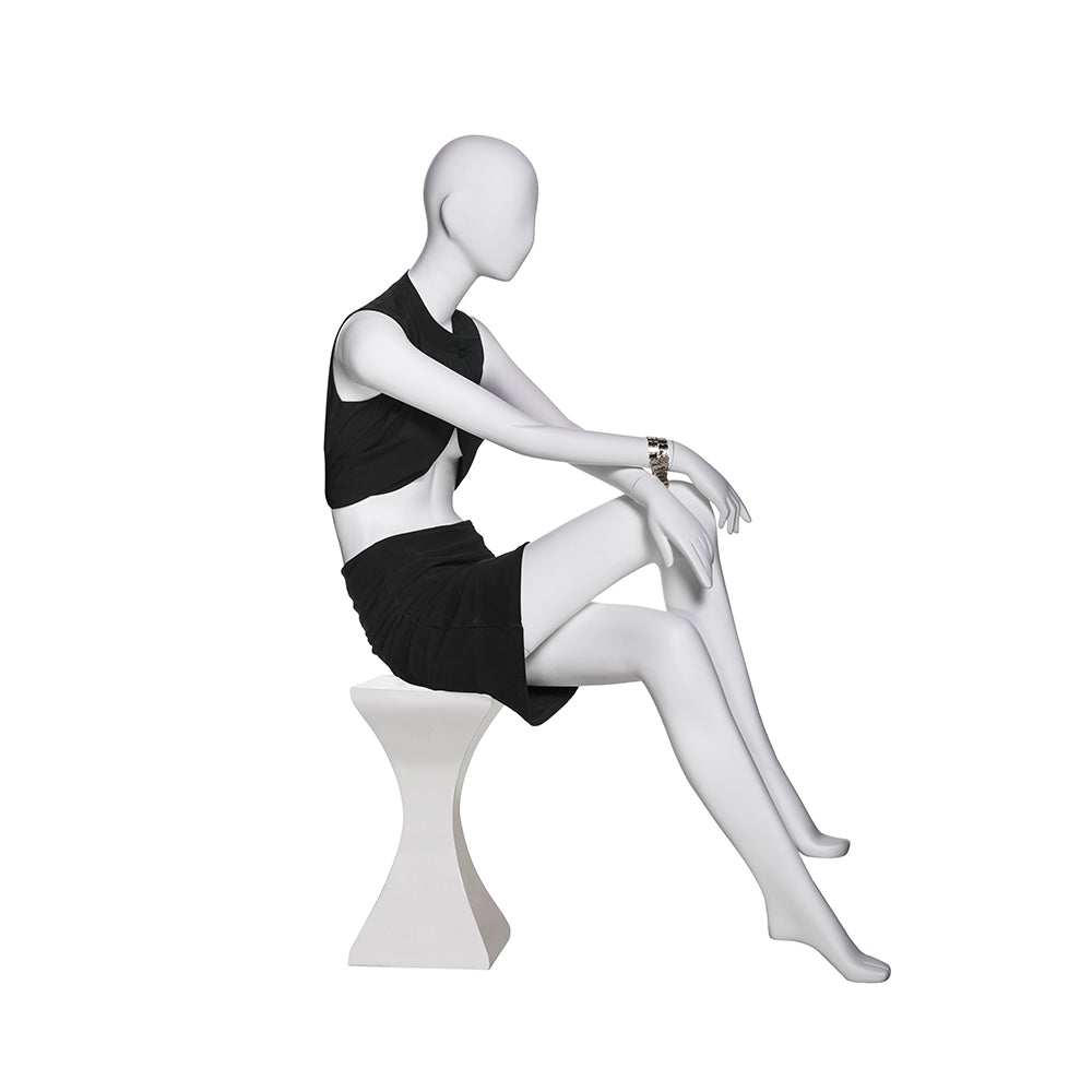 SFM03 Seated Female Mannequin with Stool — Matte White (TMK-MZ-SFM03)