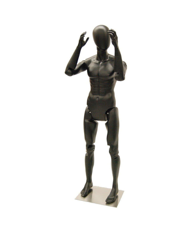 Black Abstract Posable Mannequin - Male (TMK-MD-Z-MFXBEG)