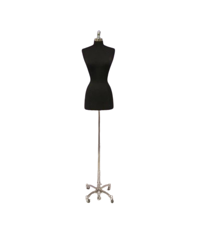 Female Dress Form with Chrome Rolling Base