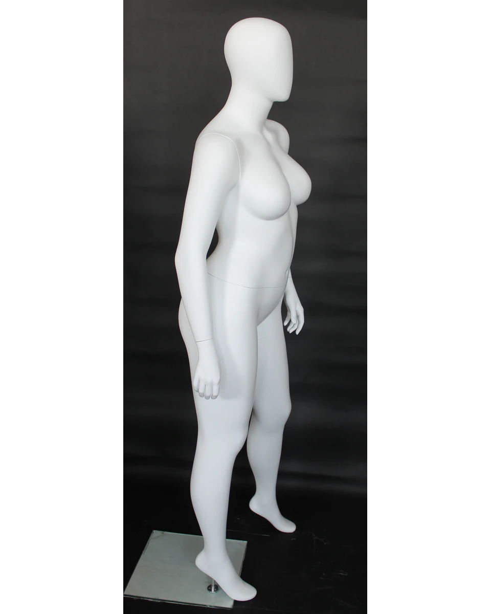 Casual asymmetric plus size egghead female mannequin in matte white