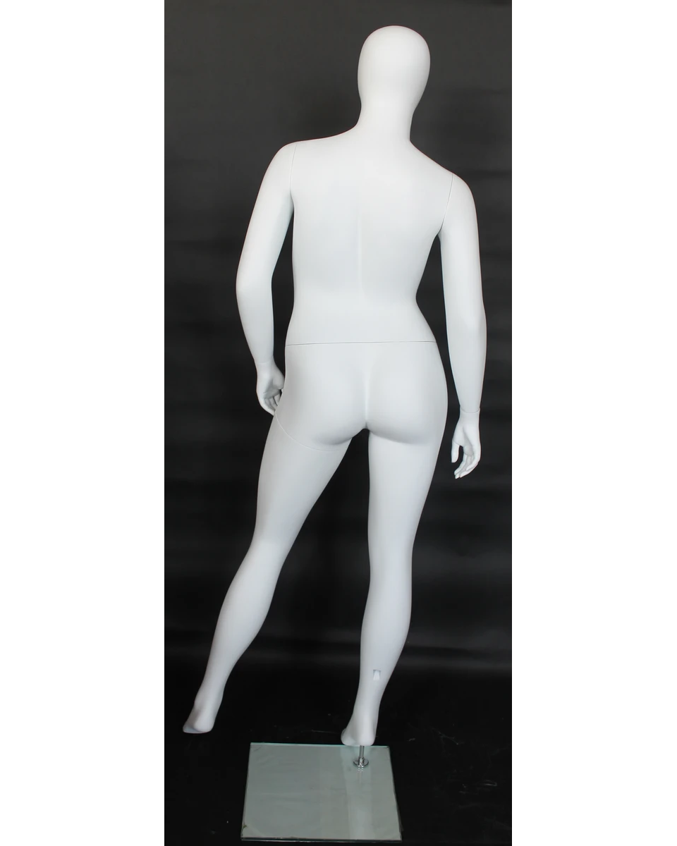 Casual asymmetric plus size egghead female mannequin in matte white