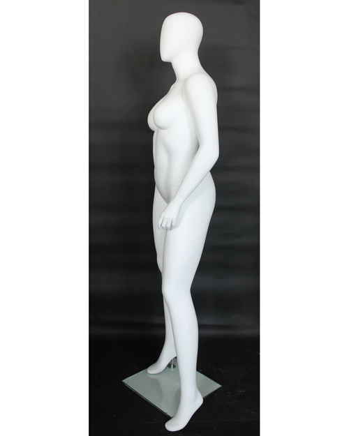 Casual asymmetric plus size egghead female mannequin in matte white