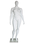 Contoured S-curve plus size egghead female mannequin in matte white, front view