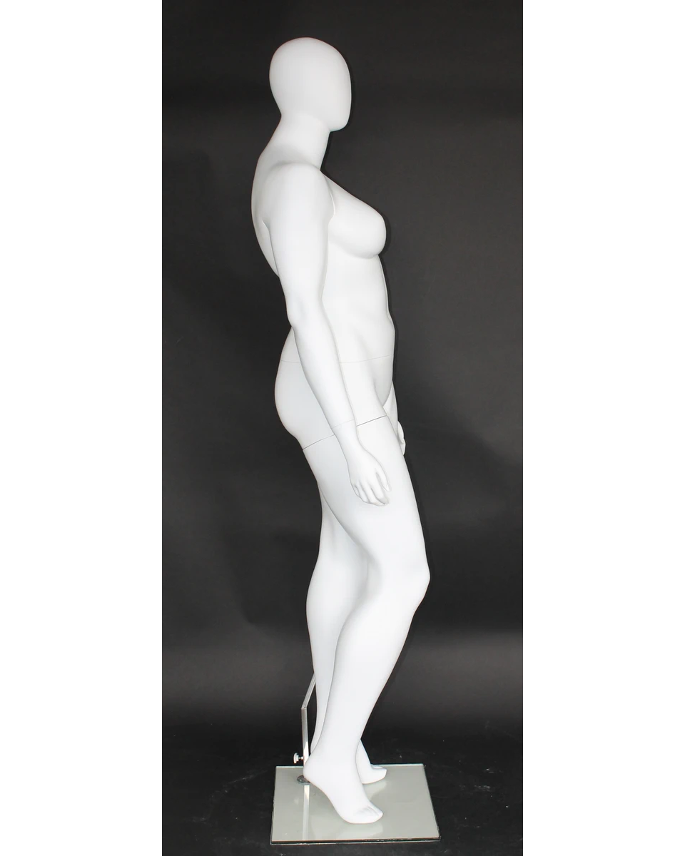 Contoured S-curve plus size egghead female mannequin in matte white