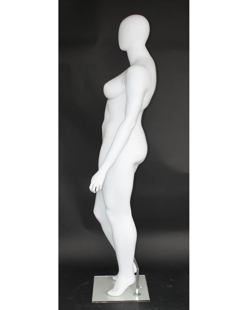 Contoured S-curve plus size egghead female mannequin in matte white