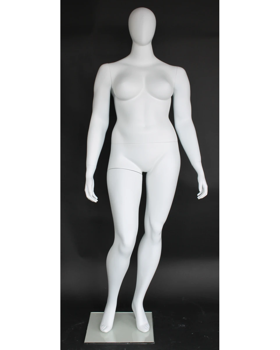 Contoured S-curve plus size egghead female mannequin in matte white