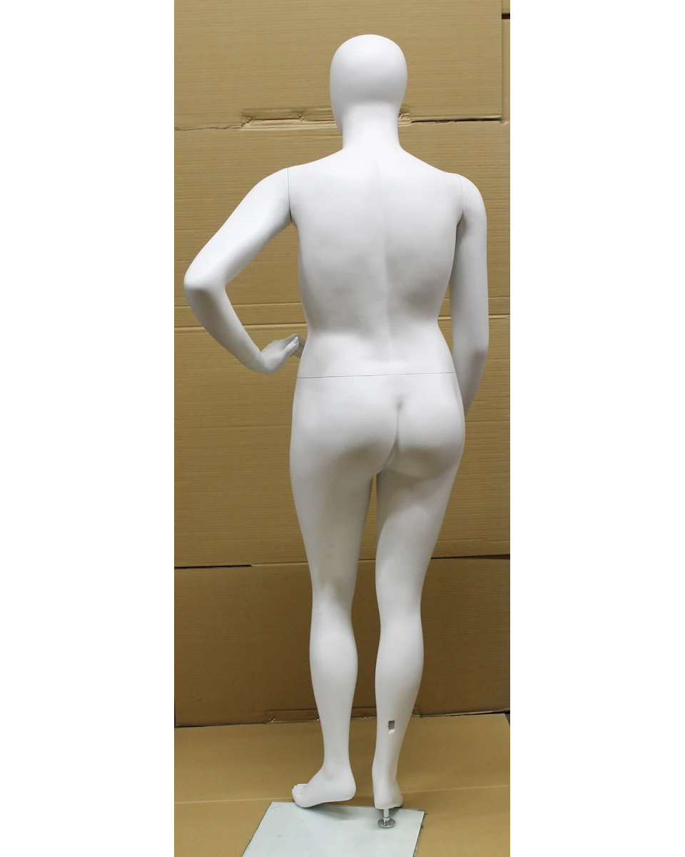 Left-hand-on-hip plus size egghead female mannequin in matte white