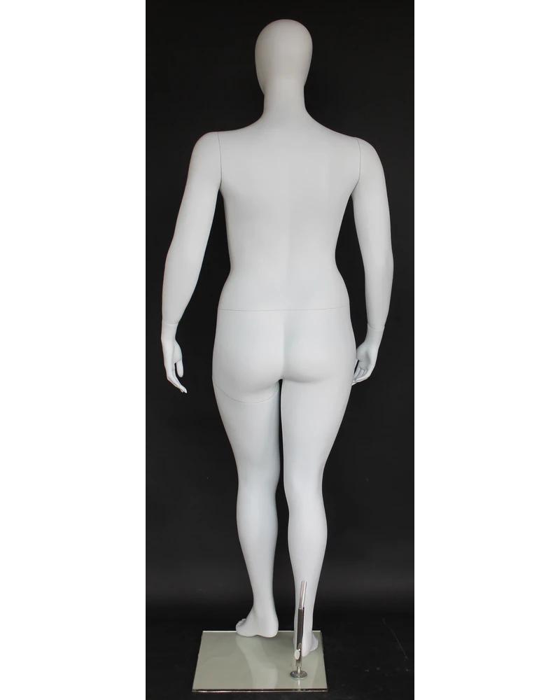 Walking-pose plus size egghead female mannequin in matte white