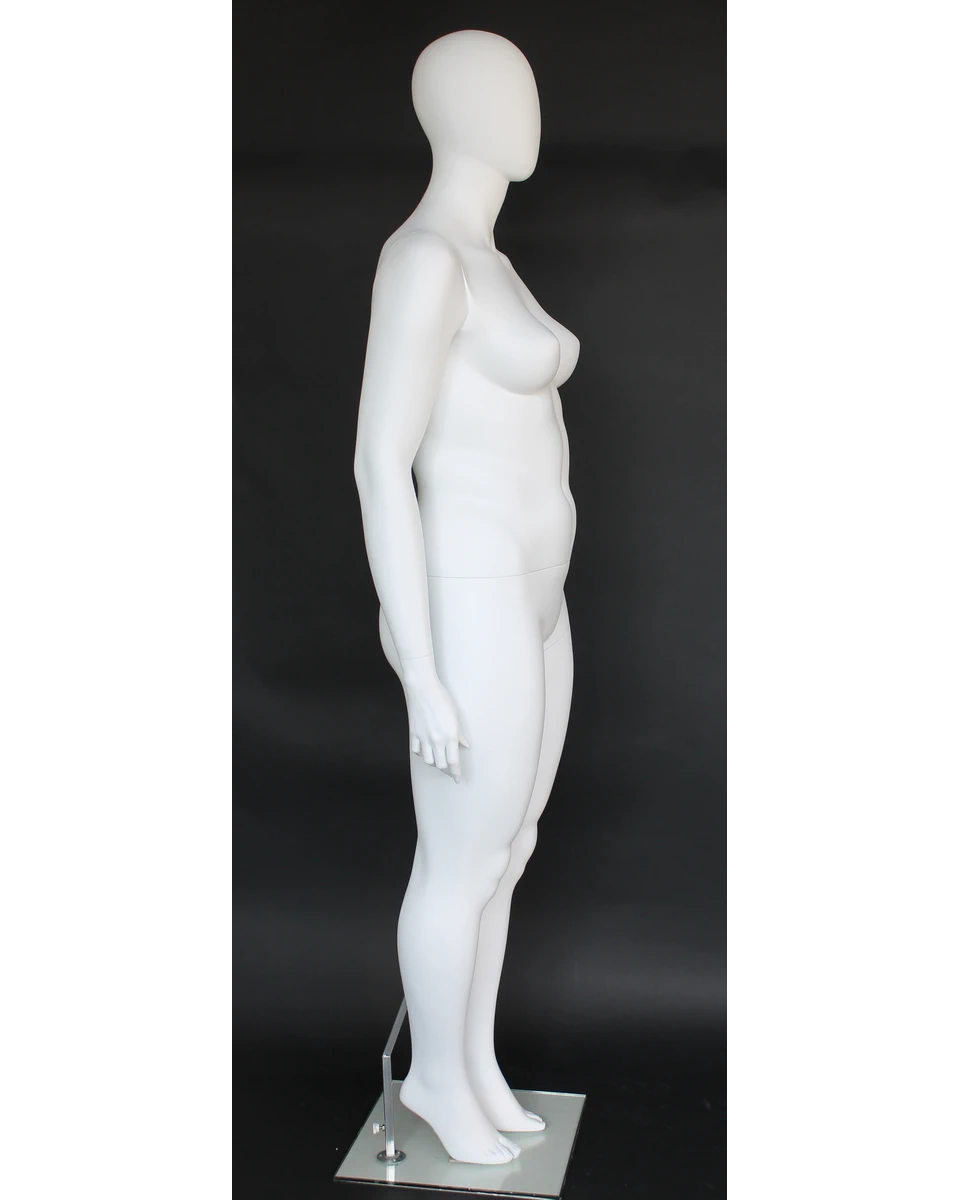 Straight-standing plus size egghead female mannequin in matte white