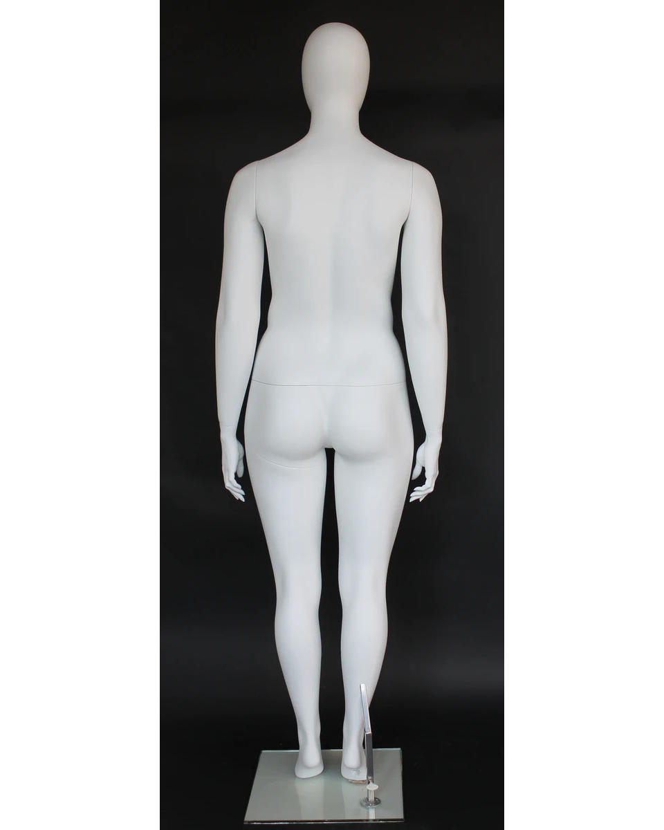 Straight-standing plus size egghead female mannequin in matte white
