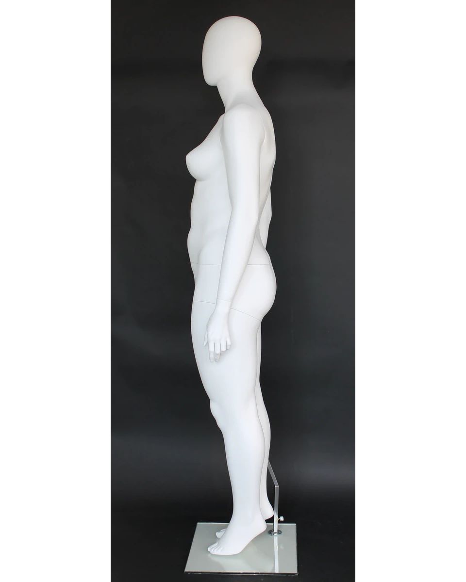 Straight-standing plus size egghead female mannequin in matte white