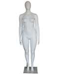 Straight-standing plus size egghead female mannequin in matte white, front view