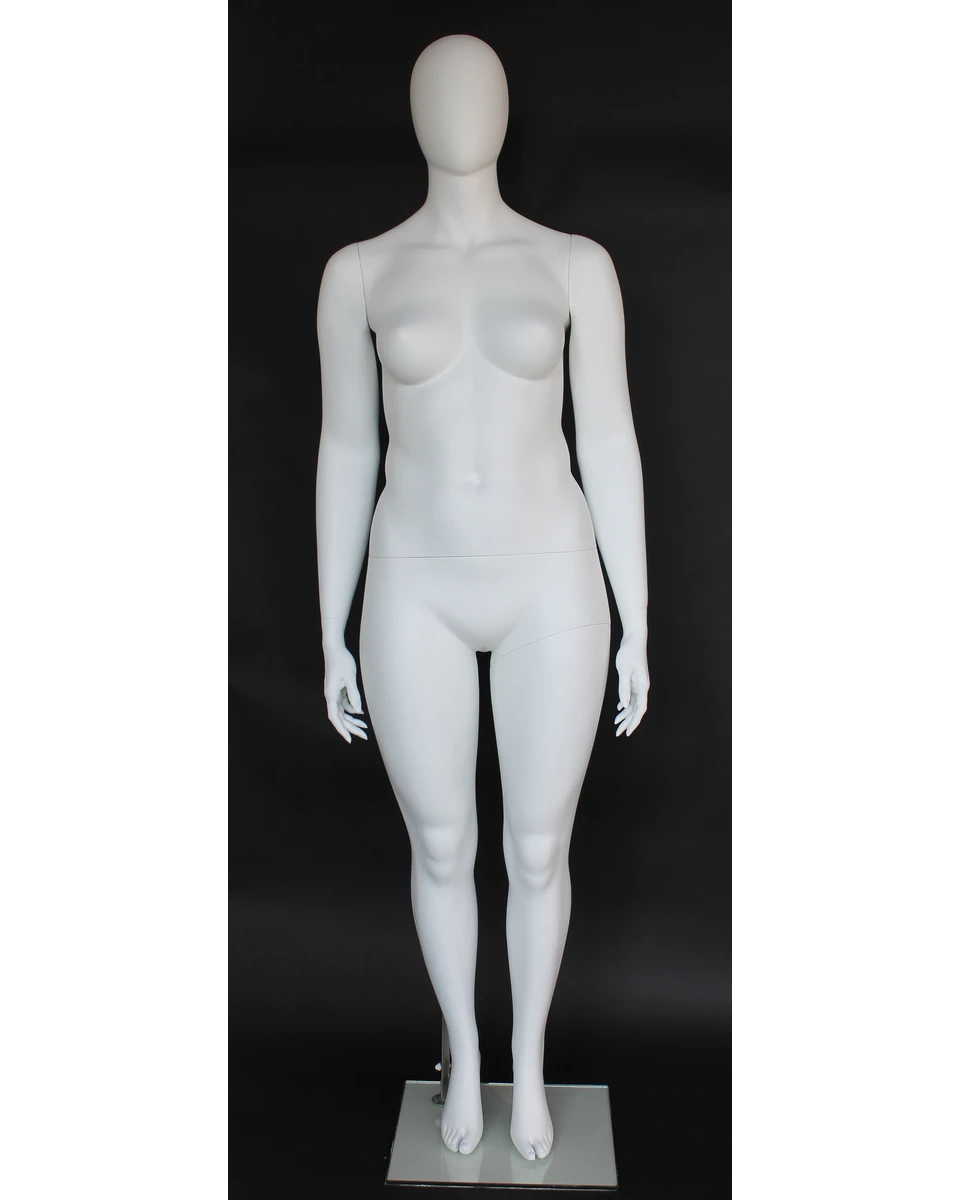 Straight-standing plus size egghead female mannequin in matte white
