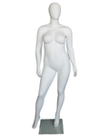 Wide-stance plus size egghead female mannequin in matte white, front view