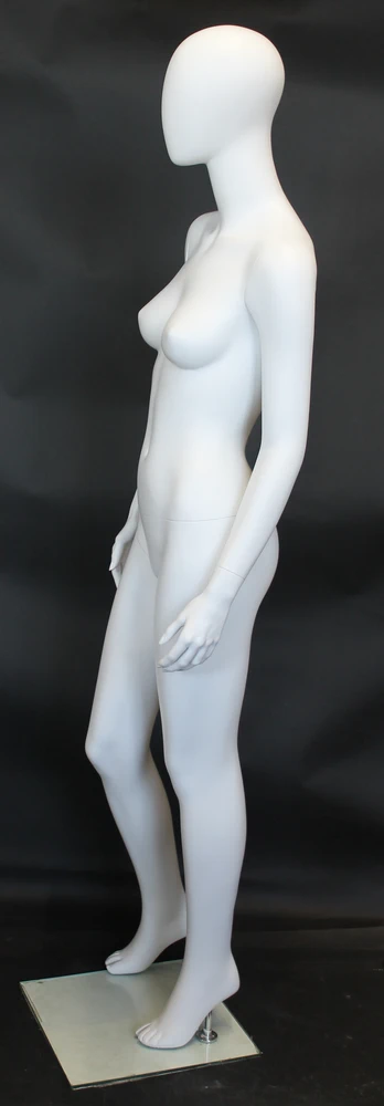 Contemporary standing egghead female mannequin in matte white