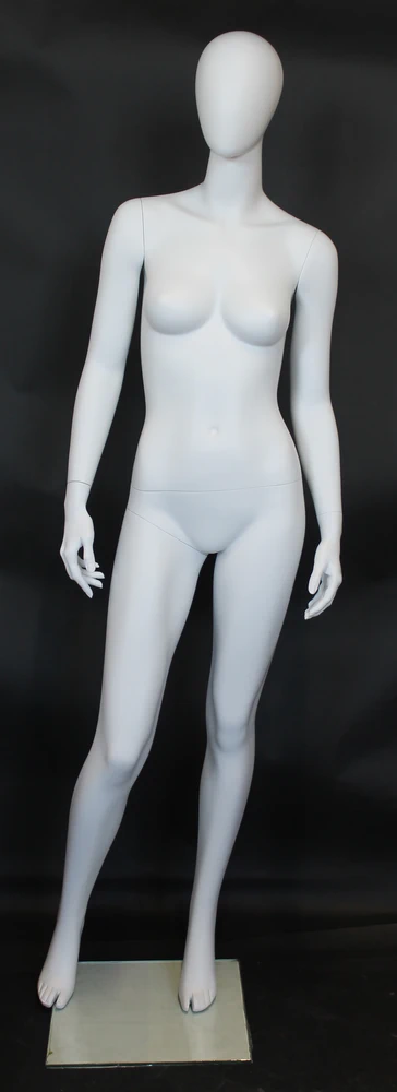 Contemporary standing egghead female mannequin in matte white