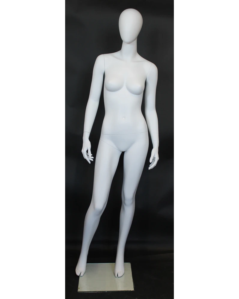 Contemporary standing egghead female mannequin in matte white
