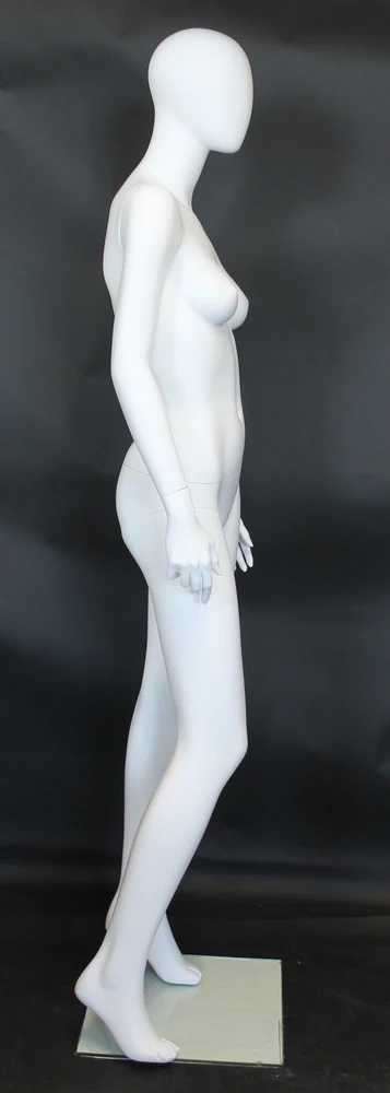Contemporary standing egghead female mannequin in matte white