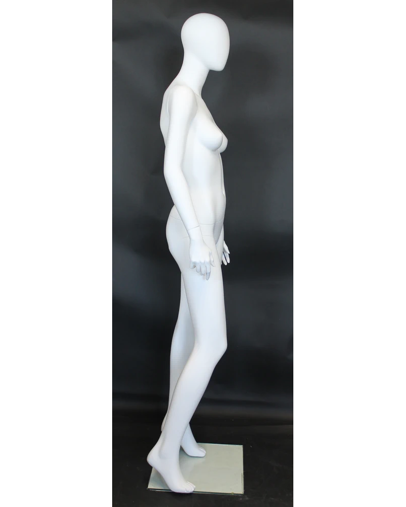 Contemporary standing egghead female mannequin in matte white