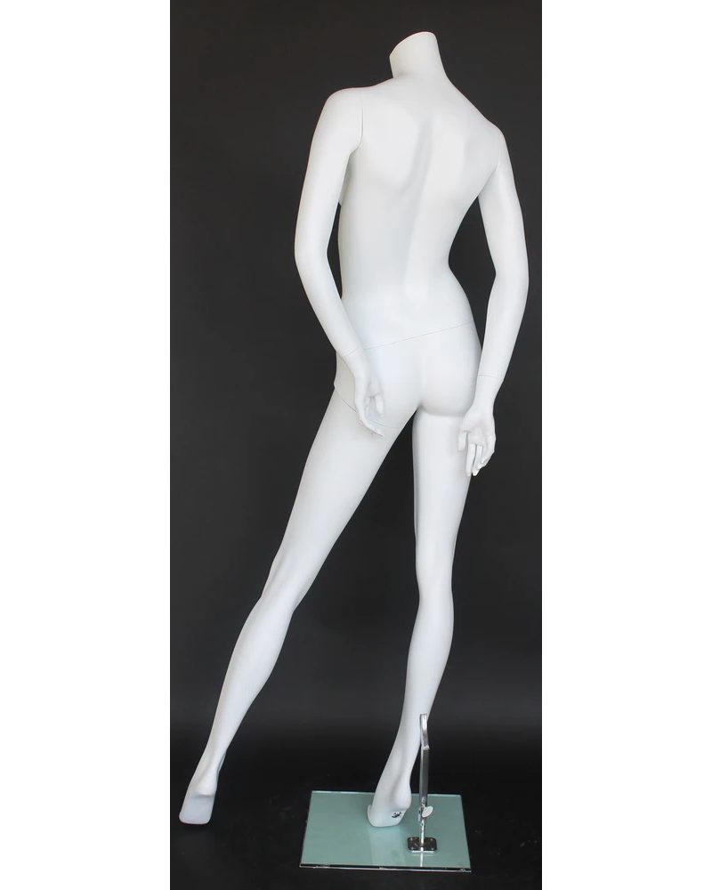 Headless female mannequin with hand behind hip in matte white