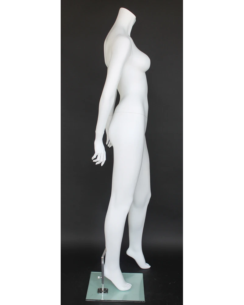 Headless female mannequin with hand behind hip in matte white