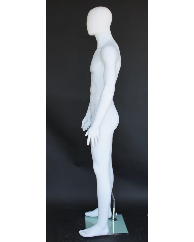 Classic standing egghead male mannequin in matte white, SFM25E-WT