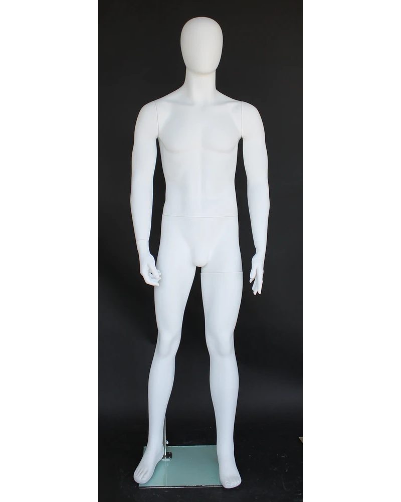 Classic standing egghead male mannequin in matte white, SFM25E-WT
