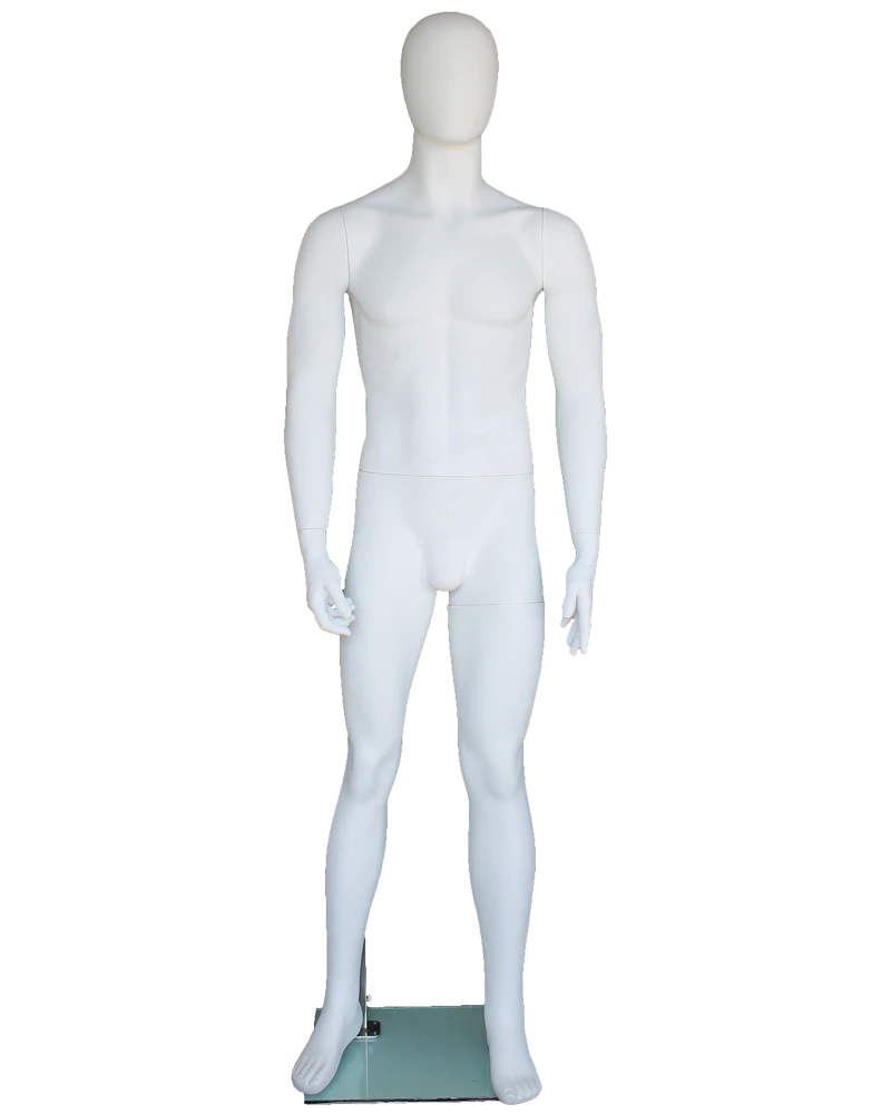 Classic standing egghead male mannequin in matte white, SFM25E-WT