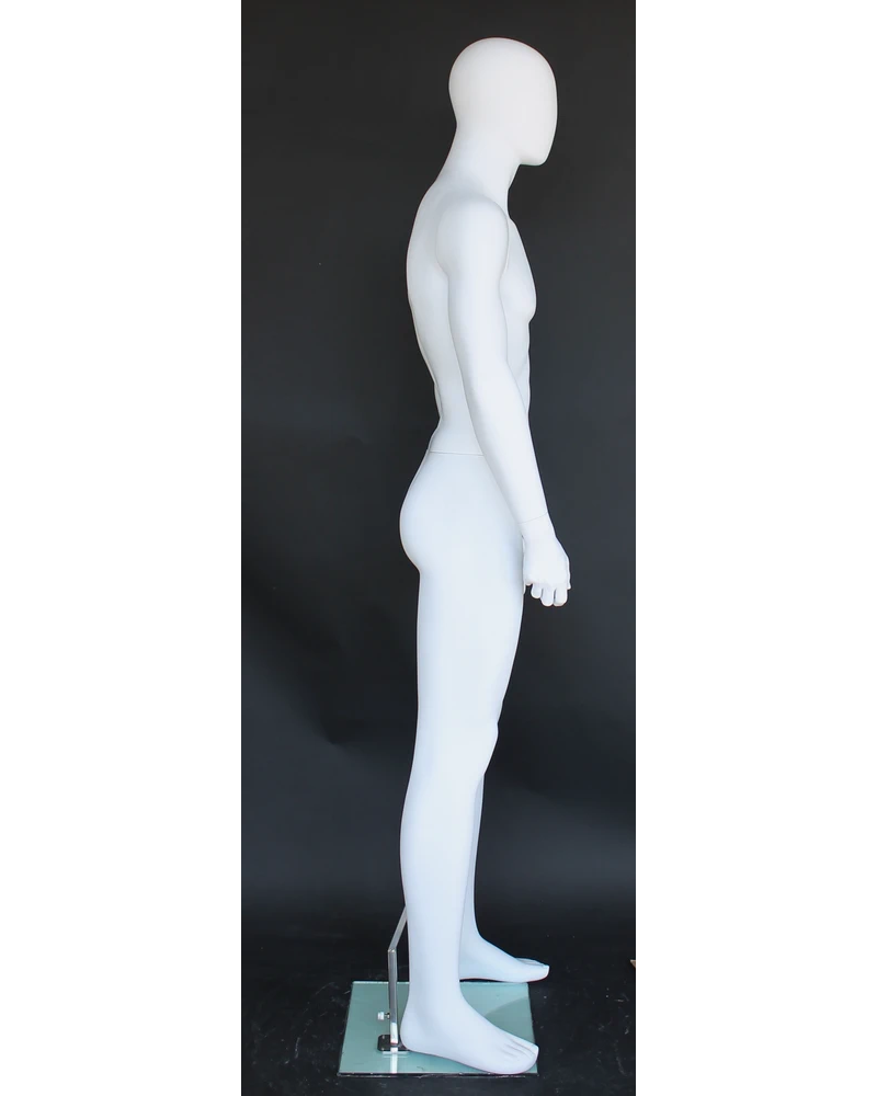 Classic standing egghead male mannequin in matte white, SFM25E-WT