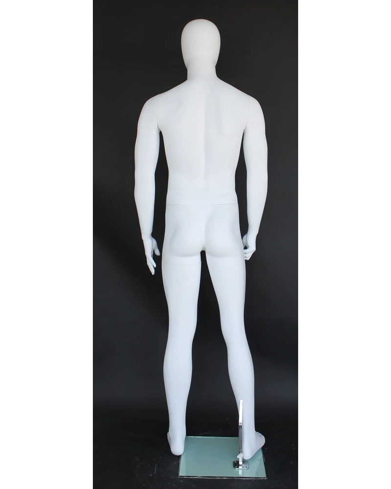 Classic standing egghead male mannequin in matte white, SFM25E-WT