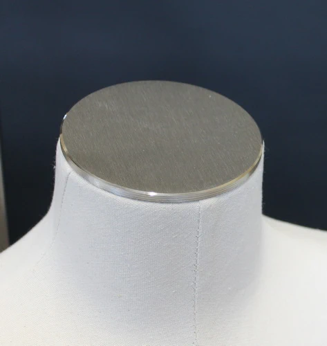 Size L male three-quarter body dress form with metal base in off-white linen