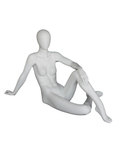 Reclining seated egghead female mannequin in matte white, front view