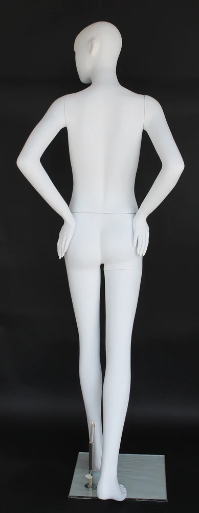 Hands-behind-back abstract female mannequin in matte white