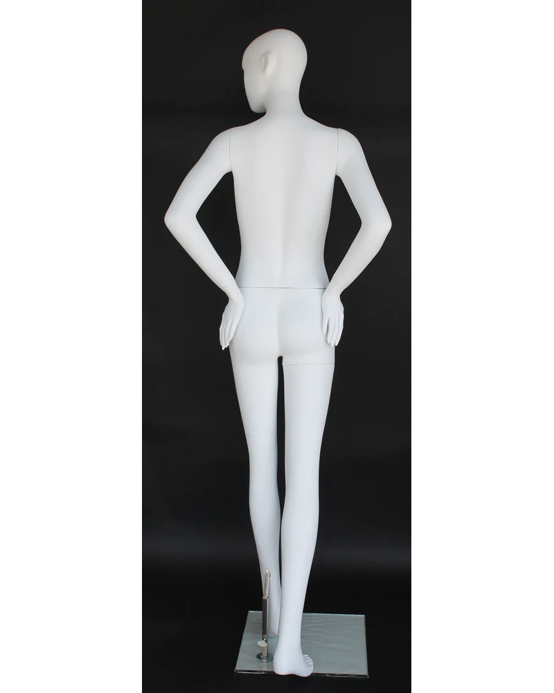 Hands-behind-back abstract female mannequin in matte white